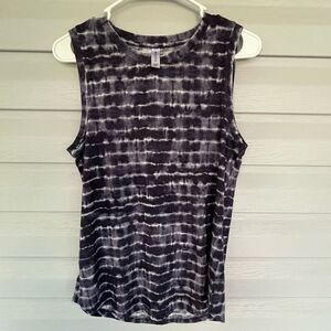 ATHLETA SMALL TANK TOP NAVY AND WHITE TIE DYE EFFECT
